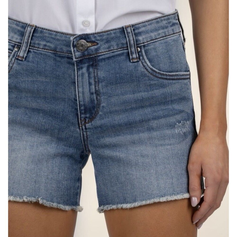Kut From The Kloth Size 8 Gidget Fray Shorts Medium Wash Blue Denim Raw Hem